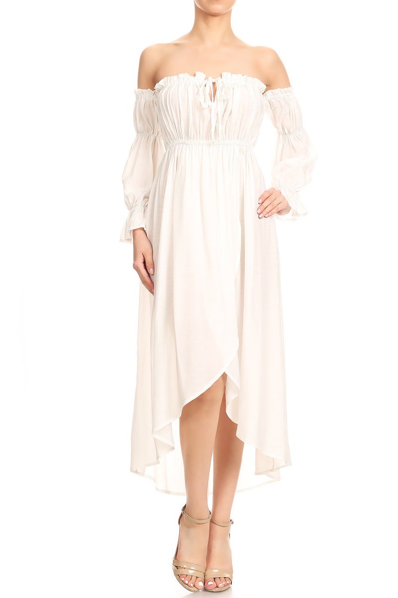 Anna-Kaci Womens Boho Long Sleeve Off Shoulder Renaissance Peasant Dress, Off-White, Large - Image 1
